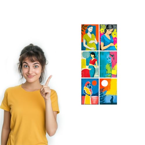 Image of SiddArtify Pregnancy Wall Art Poster Print Set - Modern Abstract Woman Decor for Living Room Bedroom Nursery - Set of 2-4x6 Inch - Board (Pack of 6) - Sticker (Pack of 6)