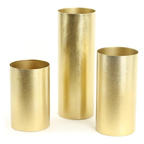 Koyal Wholesale Brushed Metal Cylinder Vases Set Cover