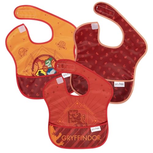 Image of Bumkins Bibs for Girl or Boy, SuperBib Baby and Toddler for 6-24 Months, Essential Must Have for Eating, Feeding, Baby Led Weaning, Mess Saving Waterproof Soft Fabric, 3-pk Harry Potter Gryffindor