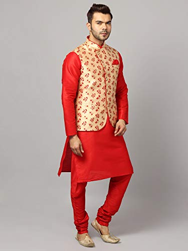 Image of Uri and MacKenzie Men's Silk Blend Kurta Churidar Pyjama with Stylish Nehru Jacket
