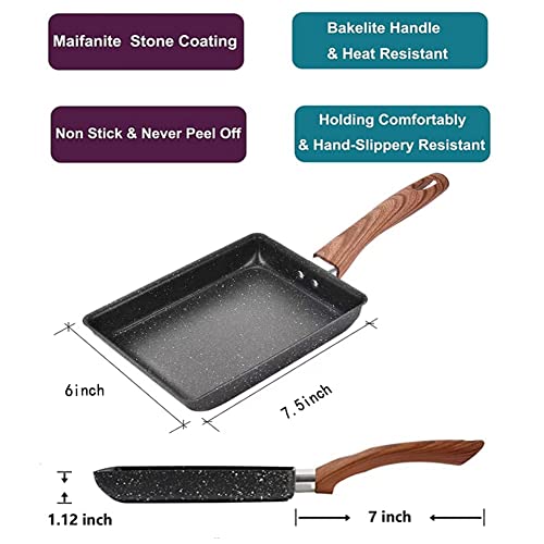 Japanese Omelette Tamagoyaki Frying Pan - Nonstick, Rectangle, Reusable Washable Cooktop Safe, Easy to Clean Egg Pan with Wooden Handle for... - Image 4