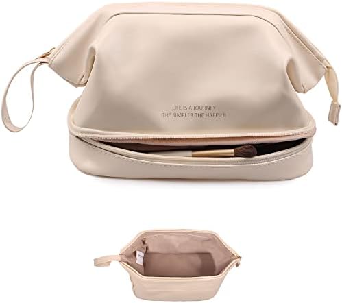 Large Capacity Makeup Bag Ladies Cosmetic Bag Travel Bag with Compartments Portable PU Leather Travel Makeup Bag with Handle