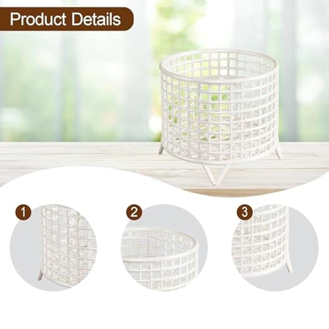 Round Metal Wire Basket Kitchen Storage Rack 5.91x5.31 Countertop Organizer for Desktop Makeup Tools Living Room Home Snack, White
