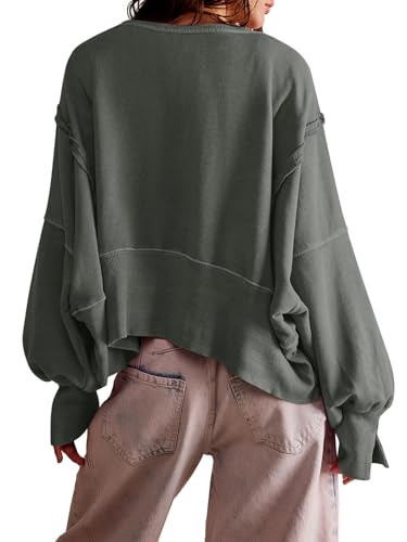 Zwurew Womens Casual Sweatshirt Long Sleeve Tops Crewneck Loose Fit Tee Pullover Crop Tshirt Side Slit Fall Fashion 2024 - Image 3