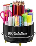Marbrasse Desk Organiser,360-Degree Rotating Pen Holder for Accessories with 5 Compartments Pencil Organiser, Pen Storage Box Caddy for Office,Home(Dark)
