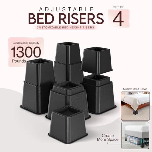 Utopia Bedding 8 Piece Premium Adjustable Furniture Risers (4 High and 4 Short) - Heavy Duty Riser with Strong Space Saving for Beds, Tables, Chairs or Sofas (3, 5 or 8 Inch) - Black - Image 7