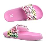 Hurley Naia Slides for Girls and Boys, Slip-On Kids Slippers with Adjustable Strap, Kid's Sandals for Indoor and Outdoor, Adjustable Sporty for Kids, Eva Footbed Shower Slides, Pink Cheetah, 4