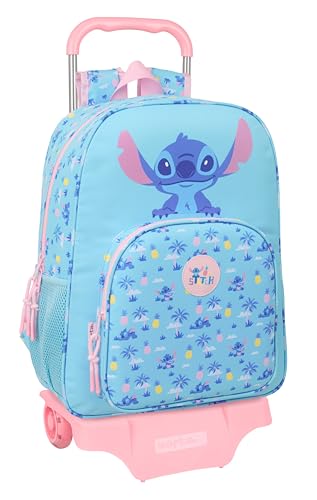 STITCH WAVES - Mochila Escolar con Carro Safta 905, Ideal para Niños de Diferentes Edades, Cómoda y Versátil, Calidad y Resistencia, 33x14x42 cm