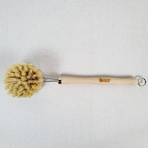 Cherish Planet Brosse de nettoyage en bois naturel et acier pour vaisselle - 23 cm de long - Poils de chanvre - Respectueux de l'environnement et provenant de sources durables Cover