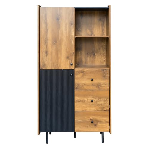Table basse noire et bois 90 cm moderne avec deux portes et compartiments - 4