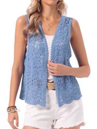 Image of Allegra K Women's Floral Crochet Hollow Out Sleeveless Open Front Boho Vest Cardigan