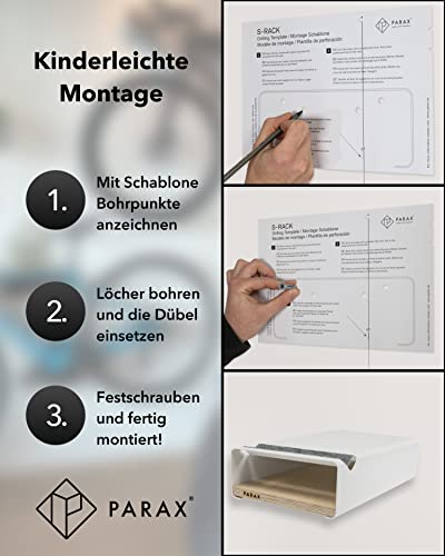 PARAX Fahrradhalter - Wandhalterung für Fahrrad - Indoor Fahrrad Aufbewahrung - Fahrrad Aufhängung aus Aluminium & Holz - Fahrradträger in Weiß - M