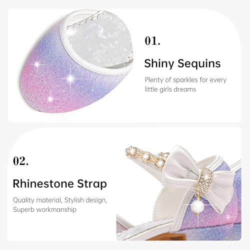 Image of Motasha Sparkly Girls Dress Shoes Kids High Heels Toddler to Big Kid | Glitter Closed Toe, Rhinestone Bow Straps, Hook-and-Loop Closure, Low Heel, Anti-Slip Outsole for Wedding Birthday Parties