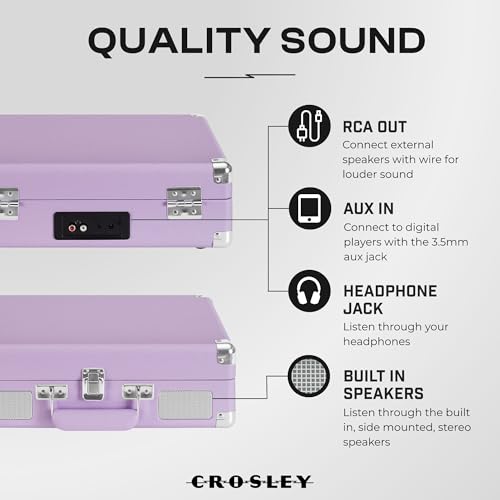 Image of Crosley CR8005F-LN Cruiser Plus Record Player, Lavender | 3-Speed Turntable, Bluetooth In / Out, Built-in Stereo Speakers, Isolated Internal Speakers Minimize Vibration