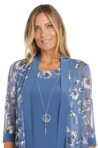 Image of R&M Richards Women's Sheath Dress W /Floral Print Sheer Jacket & Detachable Necklace | Elegant 2-Piece Formal Ensemble