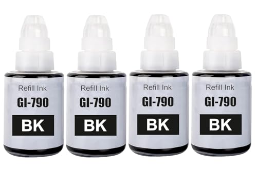 Image of GI-790 Compatible for Canon Pixma Ink Suitable for G1000, G1010, G1100, G2000, G2002, G2010, G2012, G2100, G3000, G3010, G3012, G3100, G4000 Printers (GI-790 Black Ink 4 Pcs)