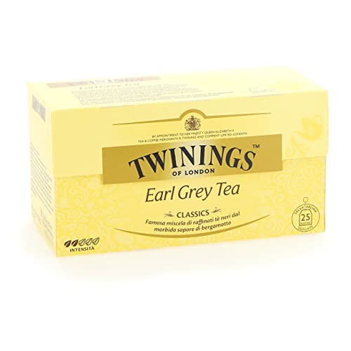 Twinings, Earl Grey Tea, Miscela di Tè Neri Selezionati con Aroma al Bergamotto, Gusto Morbido e Bilanciato, Infusi e Tisane, 25 Unità (Confezione da 1)