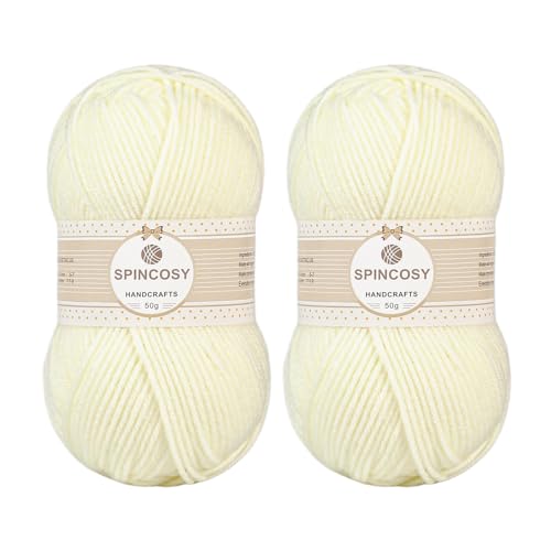 Image of 2 Pcs Crochet Yarn, Feels Soft 280 Yards Assorted Colors 4ply Acrylic Yarn,Yarn for Crochet & Hand Knitting (Milky White)