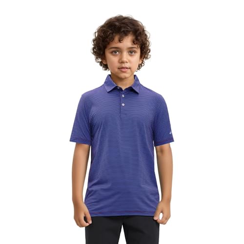 Image of Mens Golf Shirt Moisture Wicking Dry Fit Performance Sport Short Sleeve Striped Golf Polo Shirts for Men