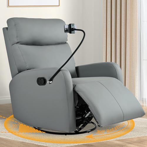 Sillón reclinable giratorio azul grisáceo de cuero miniatura 1