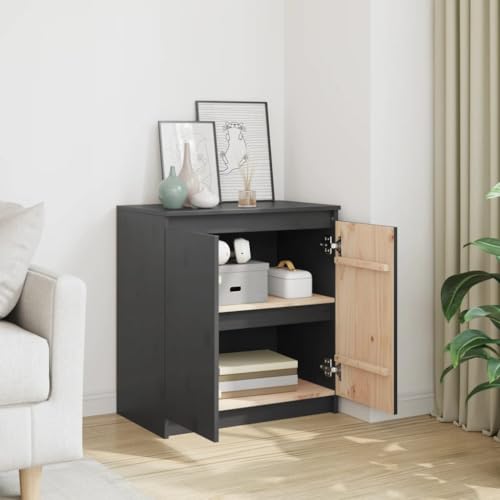 Cómoda gris de pino macizo con 2 compartimentos de almacenamiento compacto 4