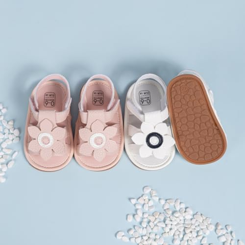 Image of Meckior Baby Toddler Infant Girls PU Leather Soft Open Toe Summer Sandals Flower Princess Flat Shoes