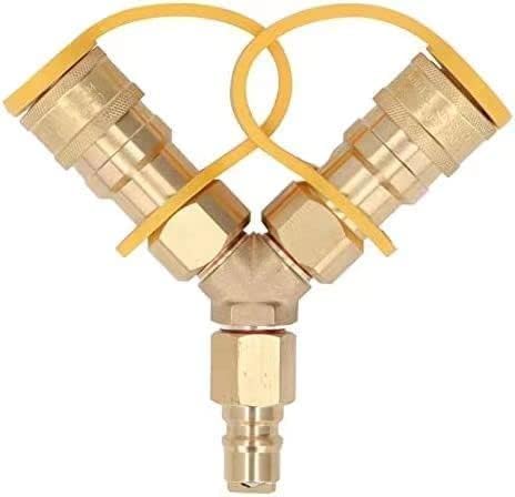 1/2 Inch 2-Way Natural Gas Y Splitter with Quick Connect Fittings & Shut Off Valve - Durable Brass Adapter for Grills, Heaters, Pizza Ovens, RVs (1/2