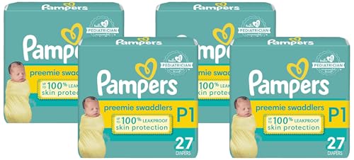 Image of Pampers Swaddlers Diapers Preemie - Size P1, 27 Count, Ultra Soft Disposable Baby Diapers (Pack of 4)