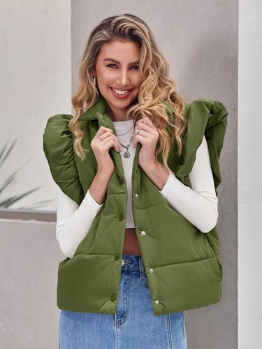 Tankaneo Womens Puffer Vest Ruffle Sleeveless Button Down Winter Warm Padded Gilet Coats2