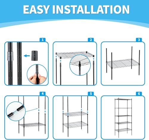 Image of Simple Deluxe 5-Tier Storage Shelves, 29.92 inch W x 13.78 inch D x 65 inchH Adjustable Heavy Duty Wire Shelving, 1250 Lbs Loading Capacity, Black