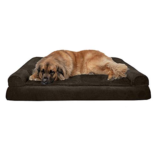 Image of Furhaven Orthopedic Dog Bed for Large Dogs w / Removable Bolsters & Washable Cover, For Dogs Up to 125 lbs - Plush & Suede Sofa - Espresso, Jumbo Plus /XXL