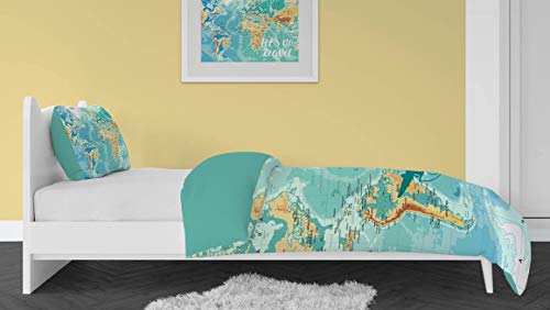 Snoozing Worldmap - Flanel - Dekbedovertrek - 140x200/220 cm + 1 kussensloop 60x70 cm - Multi kleur - Afbeelding 3