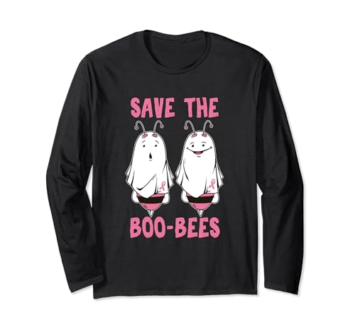 Halloween October Breast Cancer Awareness Saves Boo Bees Long Sleeve T-Shirt