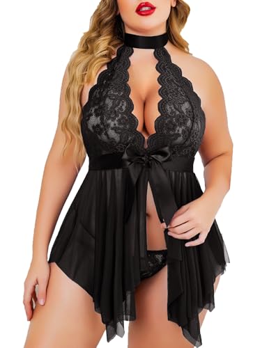 Avidlove Plus Size Babydoll for Women High Waist Teddy Chemise Floral Lace Lingerie
