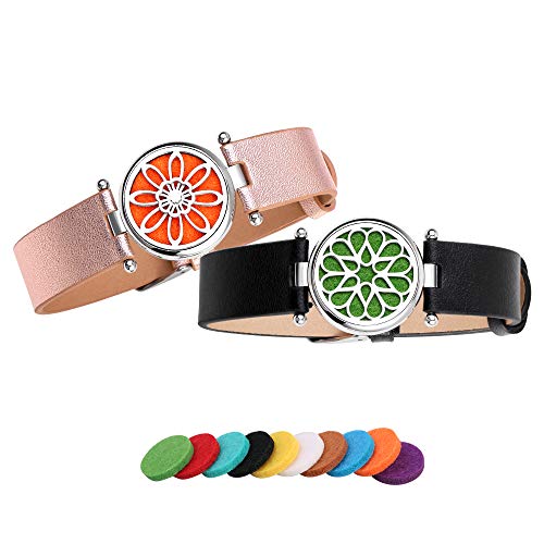 ttstar 2PCS Aromatherapy Essential Oil Diffuser Bracelet Genuine Leather Wrap Diffuser Bracelet Jewelry