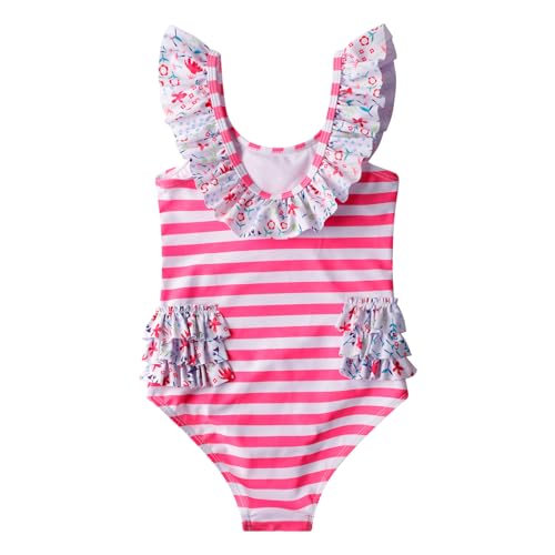 LIZENS Girls One Piece Swimwear Cute Swimsuit Pink Striped Print Ruffle Bathing Suit for Kids2