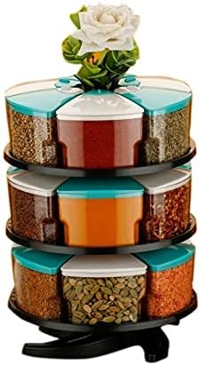 PRAMUKH FASHION 360° Spice Rack Set of 18 Piece 3 Layer Spice Set -Plastic White and Blue-18