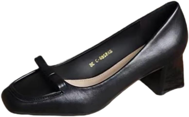 Women's Platform Low-Heeled Square-Toe lace-up Dress Shoes for Office use, Leather high-Heeled Shoes for Work