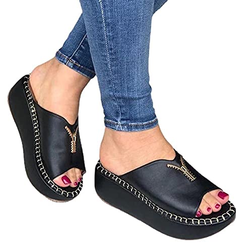 Miaozhang Women's 1 Comfort Slippers Open Toe Heeled Sandals Summer Heels Wedge Large Size Comfort Block Peep Shoes,,Eu 38