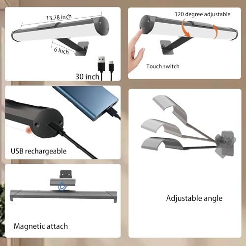 Image of MIOBLUE Picture Light Battery Operated, 13.8in Wireless Art Light for Paintings, Dimmable 4400mAh Recharging Battery Display Light with Remote Control for Wall, Gallery Dartboard Art Bedroom