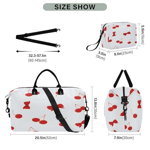 Travel Duffle Bag Weekender Bags Overnight Bag with Toiletry Bag Gym Duffel Bag Cherry Red Cute Bow for Travel Business Trips Sport3
