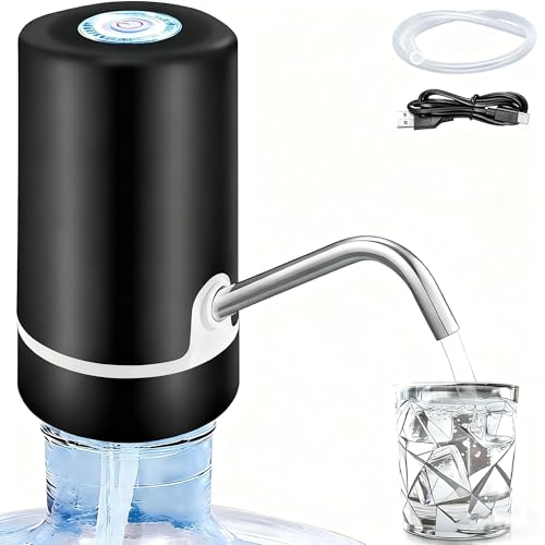 Water Dispenser Pump-5 Gallon USB Rechargeable Portable, Electric Water Pump for Water Jugs with Auto Stop and Silicone Caps Ideal for Home Office Camping and Travel(Black)