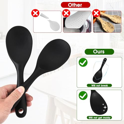 Image of Baskety Non-Stick Rice Spoon Silicone Ladle Soup Spoon with Handle for Dining Table 22.3 x 6.8 cm (Pure Black)