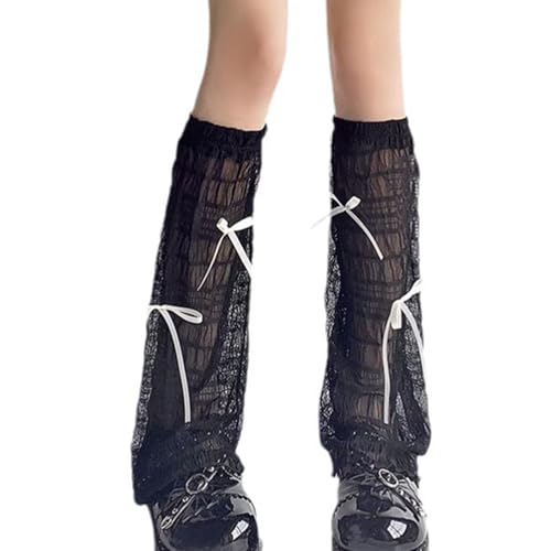 Image of SOLILOQUY Women Y2K Ruffle Lace Leg Warmer Kawaii Lolita Long Thigh High Socks Harajuku JK Tiered Sheer Tulle Boot Cuff Cover