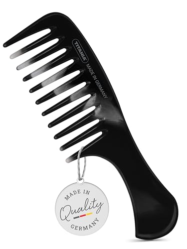 TITANIA Grobzinkiger Kamm mit Griff - Entwirrkamm für nasses & trockenes Haar - Schonend gegen Haarbruch -Ergonomisches Design Made in Germany  Schwarz-Weiß