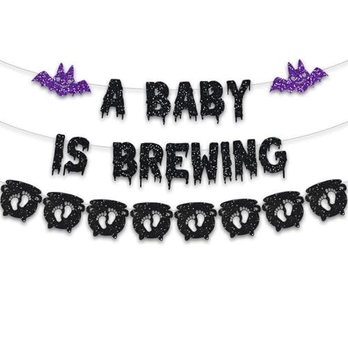 Brewing Halloween Baby Shower Banner Fall Autumn Gender Neutral Spooky Bat Party Decoration