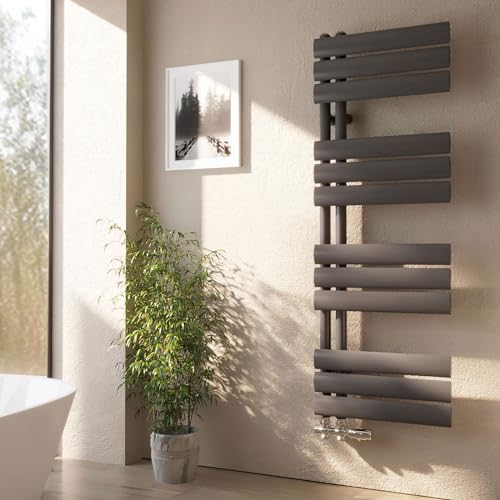 EMKE Radiador de baño ovalado, toallero, 112 x 40 cm, radiador de toallas, conexión lateral, calentador de baño, radiador, radiador, baño, antracita, 408 W