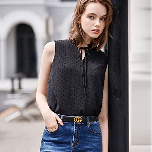 Image of Aurolran Women's Fashion Classic Metal Buckle Leather Belt with Jeans Dress