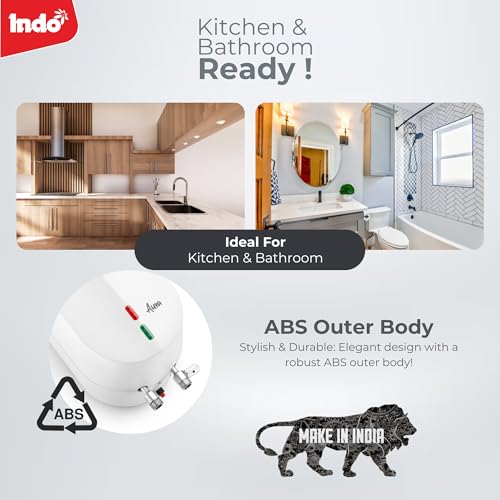 Image of Indo Aura 3 Litres Instant water heater (Geyser) with 4 Layer Safety | 3000 W heating element | Rust proof body | 2 Years Product warranty | 5 years tank warranty | (White)