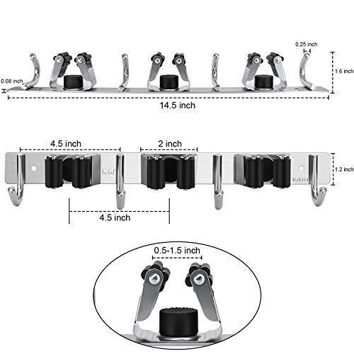 Broom Mop Holder Wall Mount,Favbal Garage Organization Tool Organizer Storage Broom Closet Kitchen Organization Heavy Duty Garage Tools Hanger With 3 Racks 4 Hooks For Home Kitchen Garden Laundry Room #TOP3